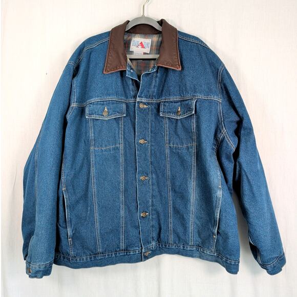 Vintage Denim Chore Coat 4XLT/ Tall Barn Jacket Leather Collar - Picture 1 of 10